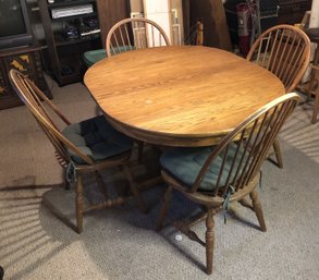 Solid Oak Pedestal Table W/ 4 Chairs