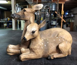 Vintage Doe & Fawn Resin Statue - Made U.S.A.