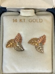 14k Tri-color Gold Leaf Earrings