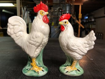 2 Vintage Lefton Porcelain Rooster Figurines