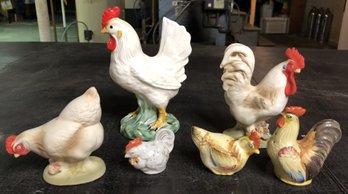 5pc Vintage Porcelain Rooster Figurines