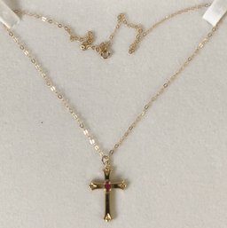 14k Necklace W/ 14k Ruby Solitaire Cross