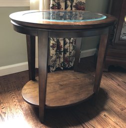 Kincaid Oval Side Table - Wood W/ Beveled Glass Insert