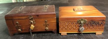 2 Wood Trinket Boxes W/ Locks & Keys