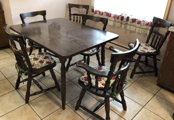Dark Pine Kitchen Table W/ 6 Chairs