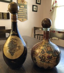 2 Vintage Leather Wrapped Decanters - Italy