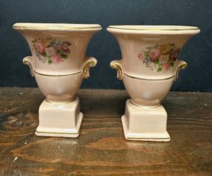 Pair Of Pink Floral Vases