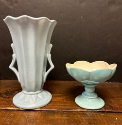 2 Piece Blue Vase & Ceramic Dish