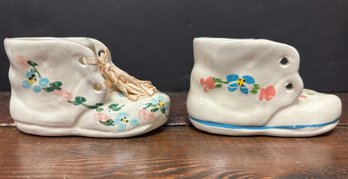 2 Piece Ceramic Floral Shoe Planters