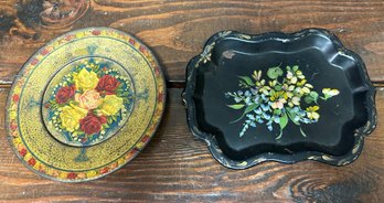 Lot Of 2 Floral Trays