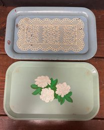 Lot Of 2 Floral Tin Trays