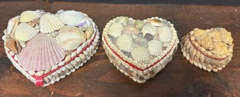 Lot Of 3 Heart Shaped Shell Trinket Boxes