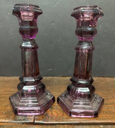 Pair Of Vintage MMA Amethyst Candle Holders