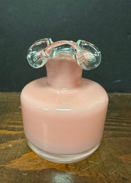 Pink Glass Vase With Ruffled Rim