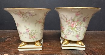 Lot Of 2 Porcelain Floral Planters