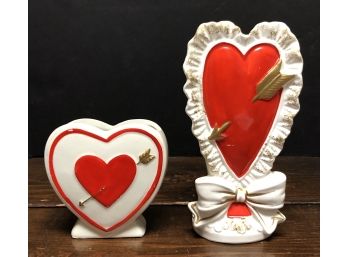 2pc Mid Century Heart Valentines Planters