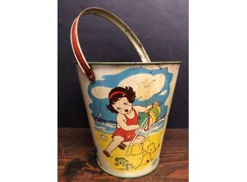 Vintage Tin Litho Sand Bucket - US Metal Toy Co