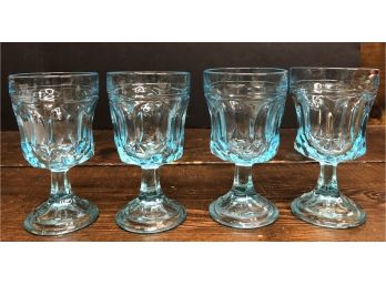 4pc Mid Century Aqua Blue Glass Goblets