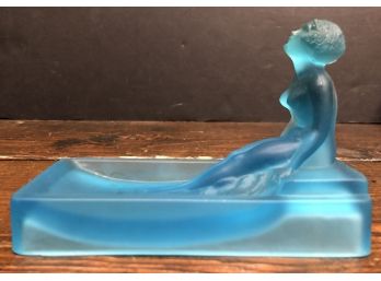 Art Deco Style Blue Frosted Glass Soap Dish