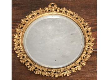 Vintage Brass Finish Metal Round Mirror - Rose Design