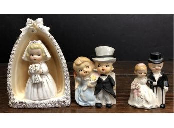 3pc Mid Century Porcelain Wedding Theme Figurines