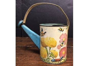 Vintage Tin Litho Garden Scene Watering Can