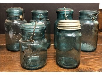 6pc Aqua Canning Jars