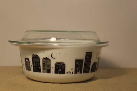 Vintage Pyrex Made In England- Black And White Casserole, 'Modglass'