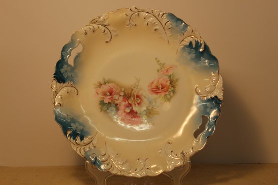 Vintage Cake Plate- Antique R.S Prussia 9.5' Floral, Pierced Handle Plate