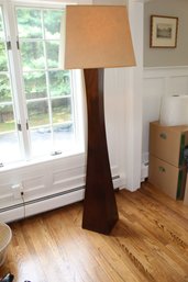 Tall Wooden Base Floor Lamp With Square Shade