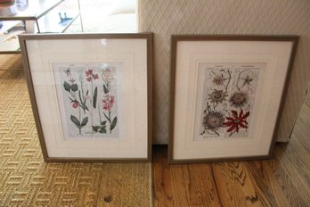 Two Framed Floral Prints On Newspaper Backing