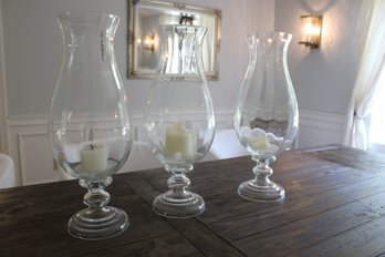 Three Tall Elegant Hurricane Glass Candle Holders