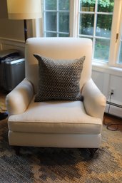 Fantastic Beckenstein White Armchair With Gray Throw Pillows