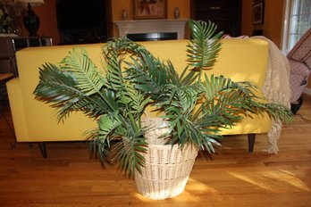 Pair Of Faux Kentia Palms In Large Wicker Basket, Looks Great Anywhere!