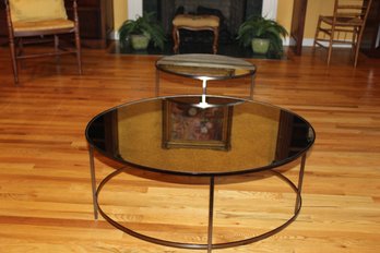 West Elm-Two Oval Mirrored Coffee And Side Table With Metal Legs