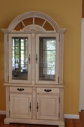 China Cabinet With Scalloped Top And Mirrored Top Panels Off White Natural Color