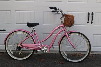 17' Pink Trek 'Calypso' Beach Cruiser W/Nantucket Bike Basket