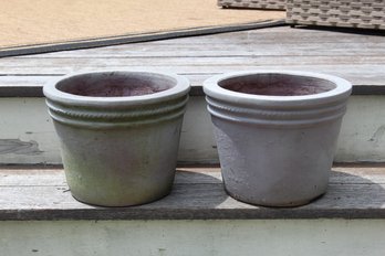 Pair Of Ceramic Garden Planters Ready For Flowers