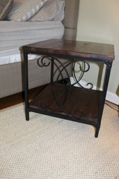 Side Table With Wooden Top And Metal Sides