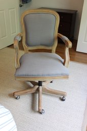 Rolling Desk Chair With Adjustable Height, Wooden Arms & Legs