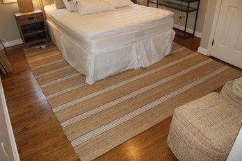 Natural Woven Rug With Blue & White Stripe Design