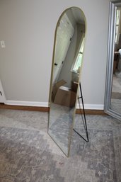 Rounded Gold Frame Full Length Mirror With Metal Stand In Back