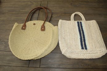 Two Natural Beautifully Woven Summer Handbags By Barneys New York & Madewell