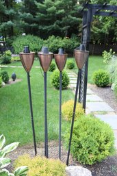 Set Of 5 Tiki Torches, Metal With Copper Colored Cap