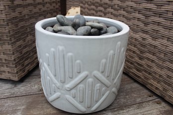 Ceramic Pot With Decorative Smooth Rocks