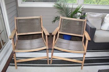 Pair Of Christoper Knight Home Tracy Outdoor Acacia Wood Chairs With Rope Seating