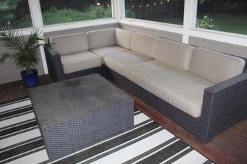 Outdoor Wicker Couch In 'L' Shape-Used In Screened In Porch Area W/ottoman