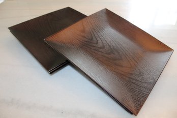 Collection Of Eight Large Plastic Chargers With Dark Wood Grain Detail