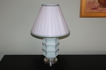 Minty Turquoise Glass Lamp With Shade-27'Tall