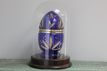 Stunning 1940s Vintage Cobalt Blue Glass Egg With Hinged Lid, Which Stores A Liquor Decanter